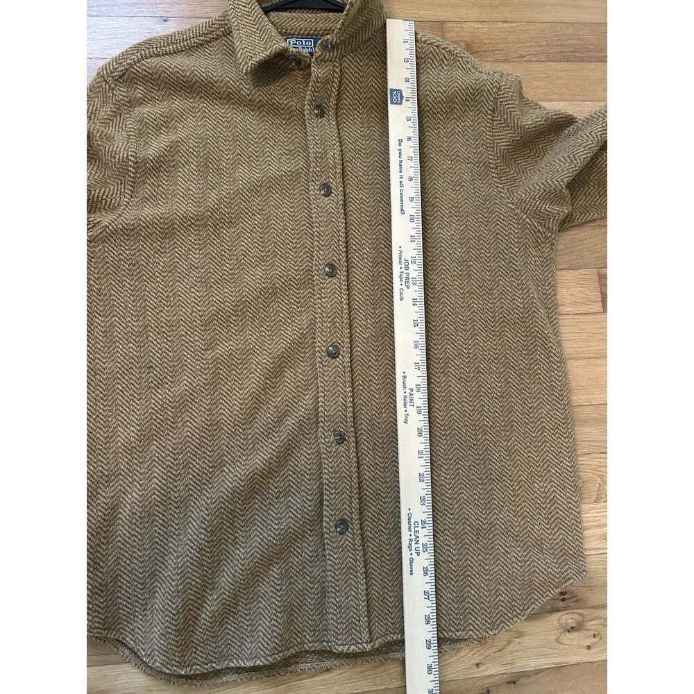 Rare Vintage Polo Ralph Lauren Men’s Button Down Herringbone Wool Shirt Size L